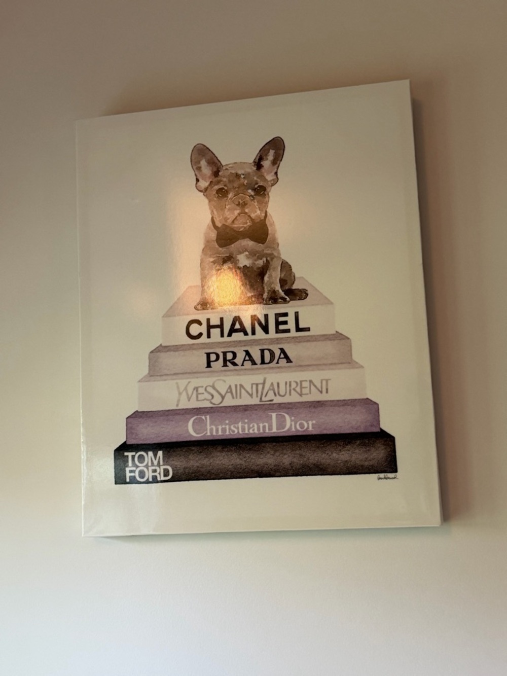 Designer Books & French Bulldog Canvas Wall Art - White